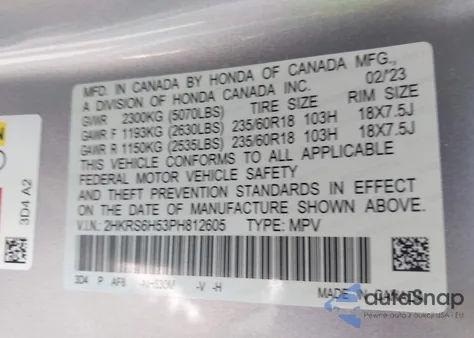 2023 Honda Cr-V Hybrid Sport from USA, damaged, VIN 2HKRS6H53PH812605